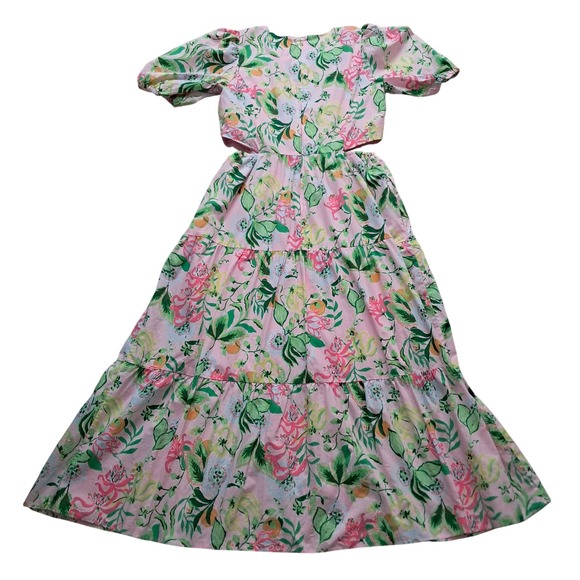 NWT Lilly Pulitzer Lyssa Cotton Midi Dress Womens 12 Pink Cut Out Tiered Pockets - Picture 2 of 16